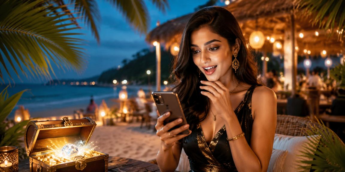 Player making a beachside mobile payment in Goa for casino games